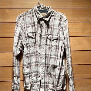 True Grit White and Red Plaid Casual Button Down Shirt Pearl snap